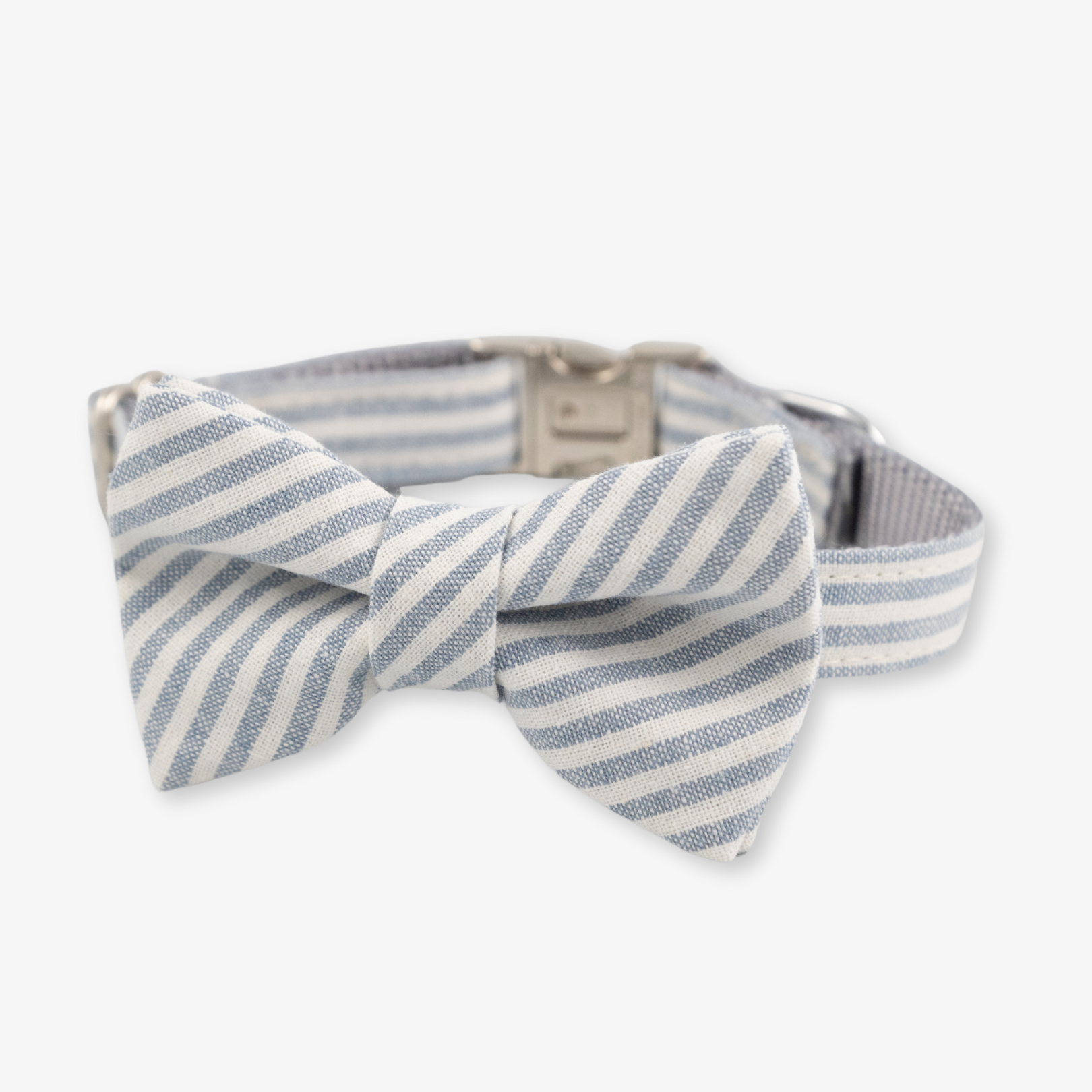 Chambray Stripe Bow Tie Dog Collar