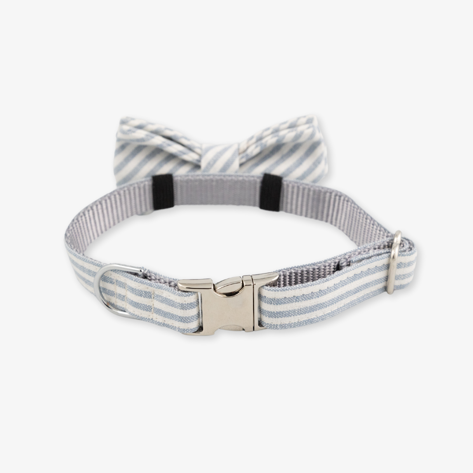 Chambray Stripe Bow Tie Dog Collar