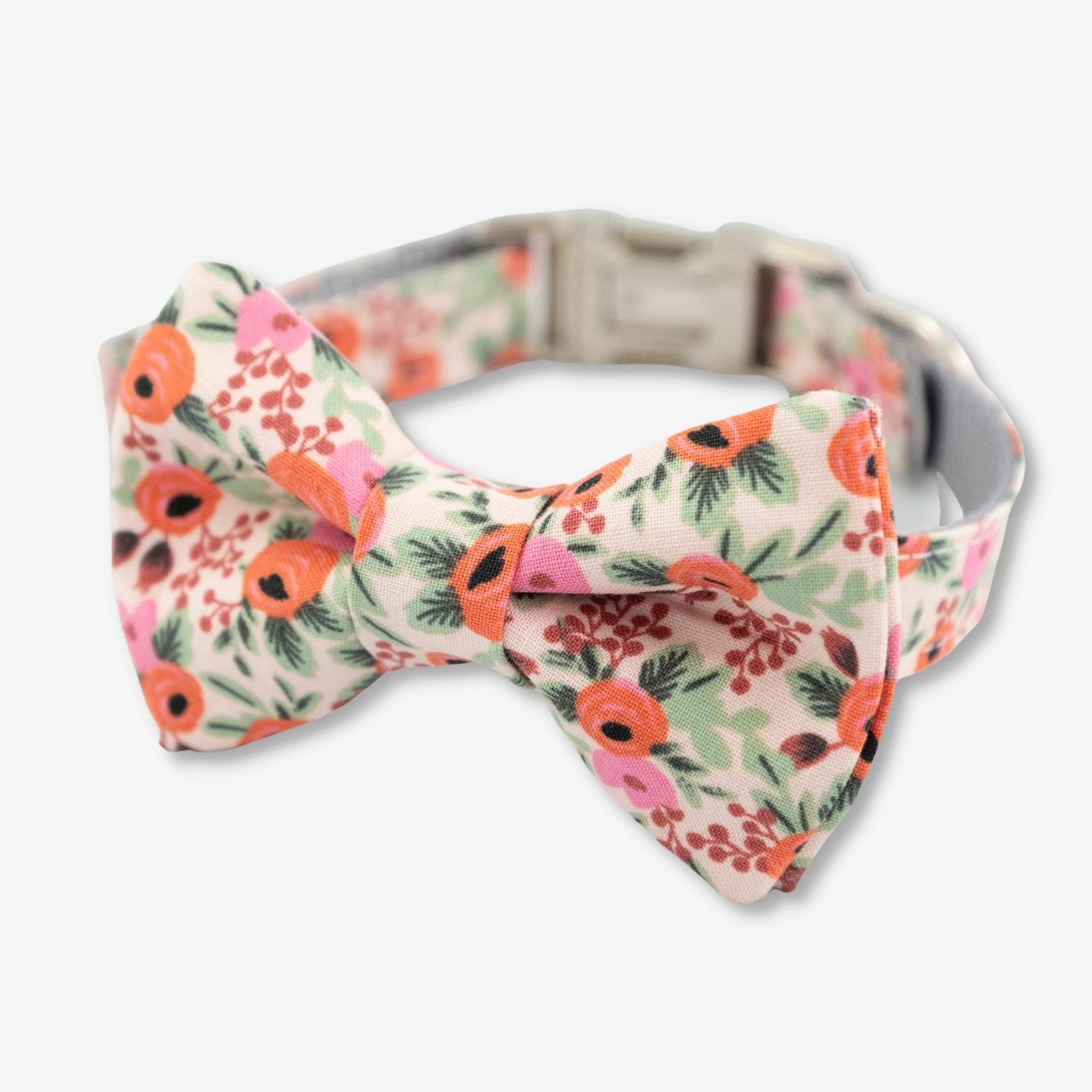 pink floral bow tie dog collar