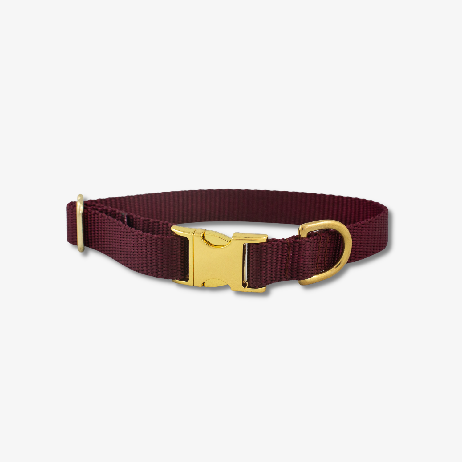 burgundy dog collar with gold buckles