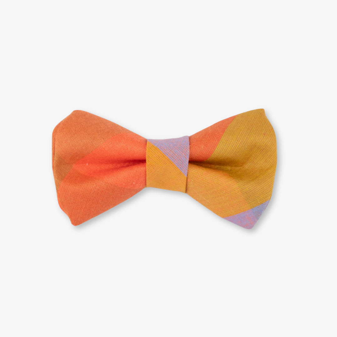 orange plaid dog bow tie