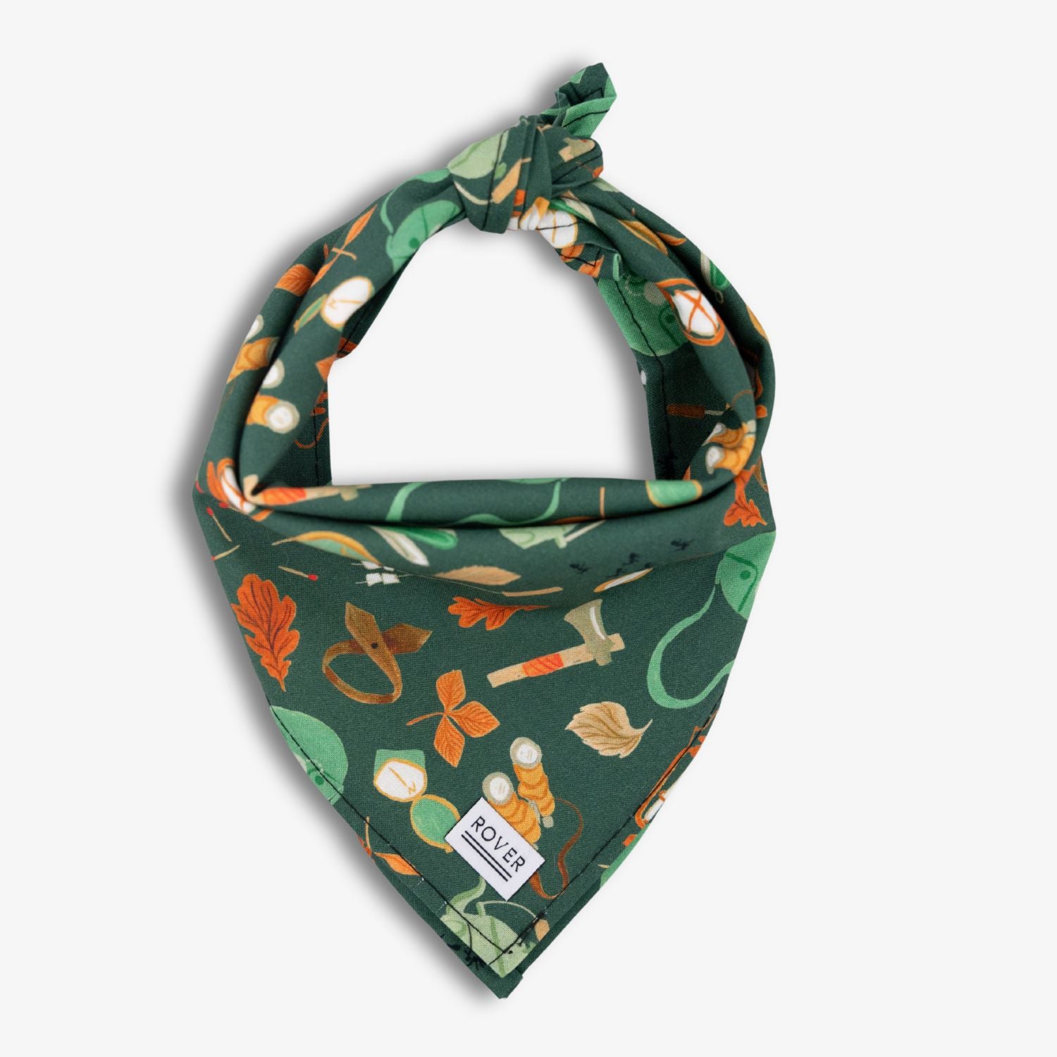 Green bandana with camp-themed print on a white background