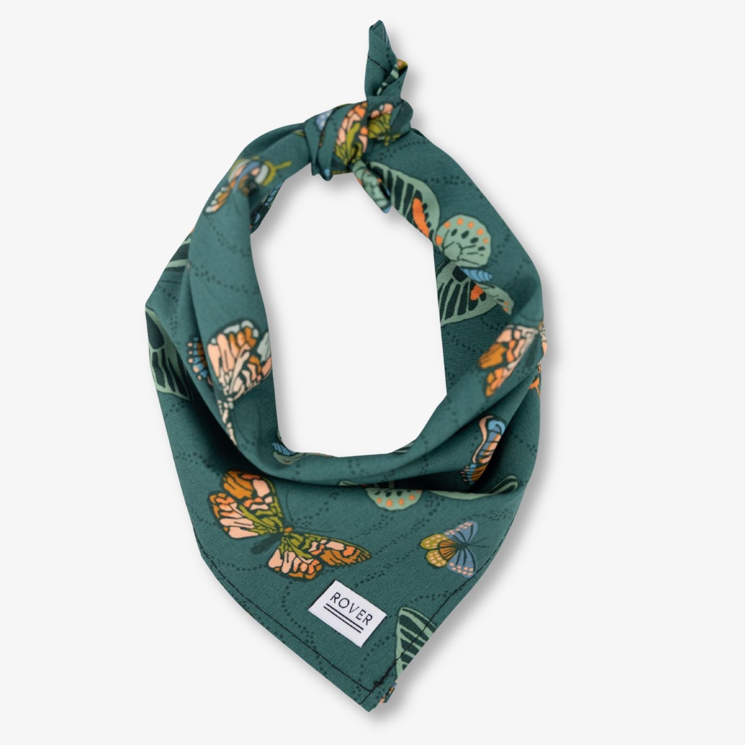 Green bandana with butterfly pattern on a white background