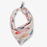 Floral patterned bandana with a brand logo on a white background
