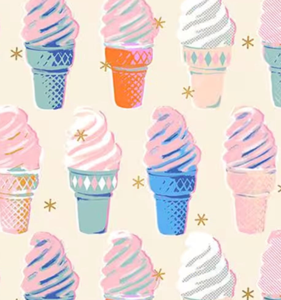 Pattern of colorful ice cream cones on a beige background