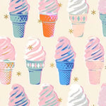 Pattern of colorful ice cream cones on a beige background