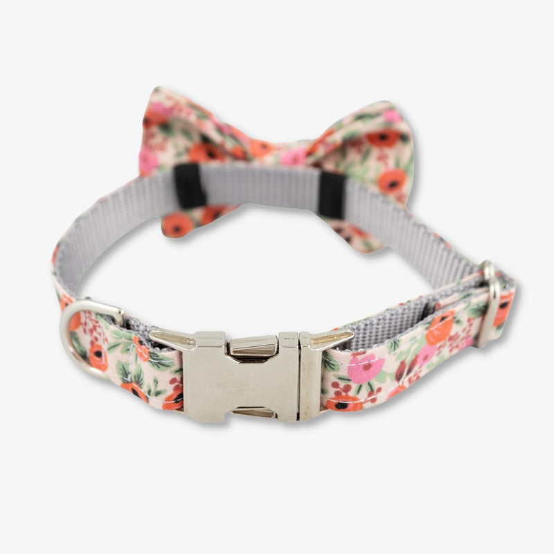 pink floral bow tie dog collar